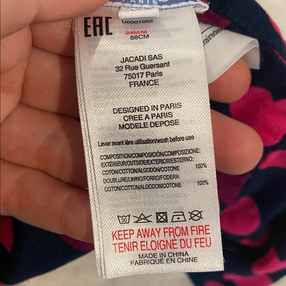 Jacadi Paris Baby Girl Heart Print Corduroy Dress Navy Pink 24M 88cm Lined - Picture 5 of 6